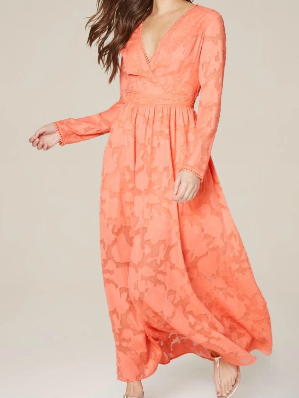 bebe Coral Lace Long-Sleeve Maxi Dress Size 6 see description